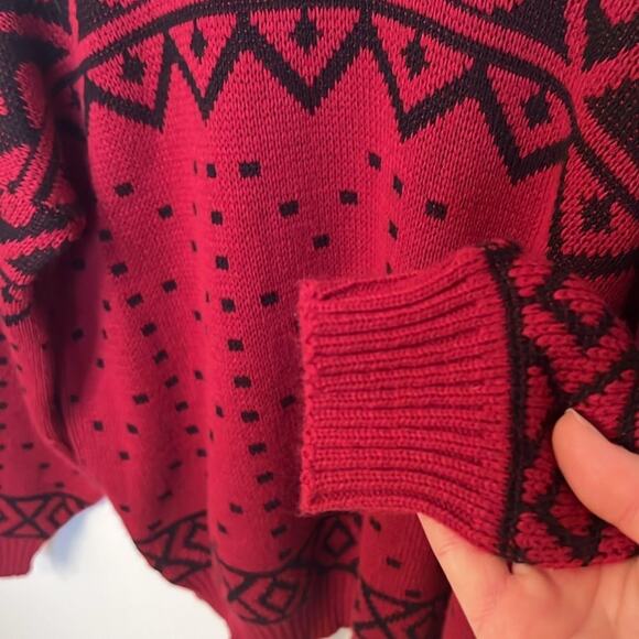 Brunny Womens Vintage 80s 90s Red/Black Crewneck Bold Abstract Pattern Sweater - Picture 4 of 8
